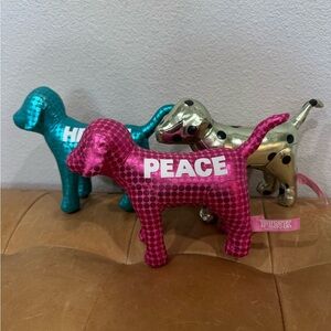 PINK Victoria's Secret Sequin Dog Figurine peace shiny‎ polka dot mini heart